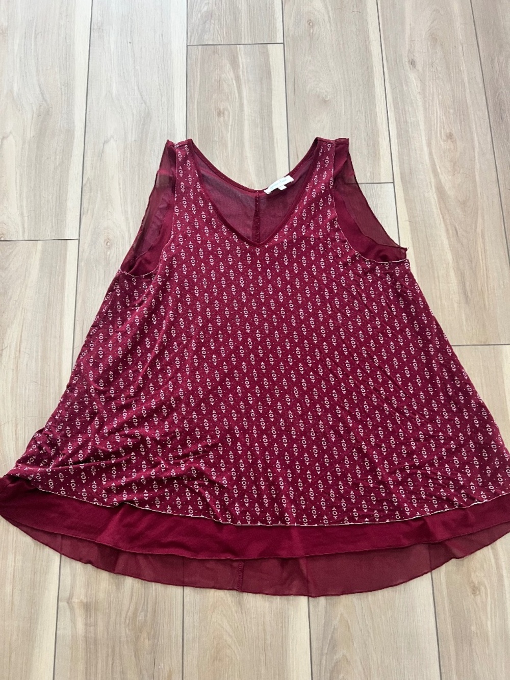 Grace & Lace Tiered Mesh Tank Top Burgundy Wine Sleeveless Size Large